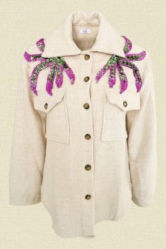 Pink-Green Embroidered Cream Jacket