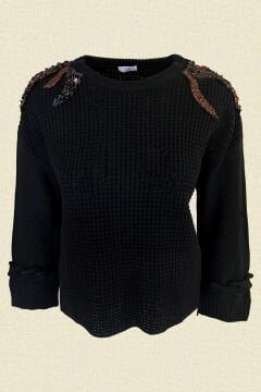 Copper Embroidered Black Color Knitwear Sweater