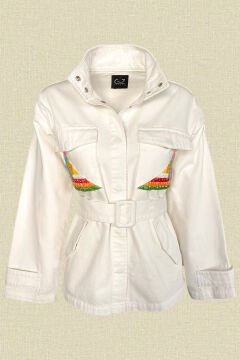 Colorful Bead Embroidered White Oversize Jacket