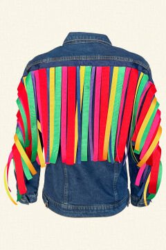 Colorful Ribbon Tasseled Jean Jacket