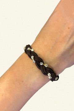 Crystal Stone and Brown Velvet Detailed Bracelet