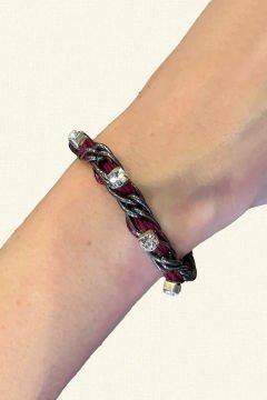 Burgundy Bracelet with Crystal Stone and Anthracite Chain Detail