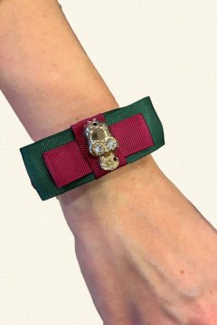 Burgundy Bracelet with Skull Figure and Crystal Eye Detail