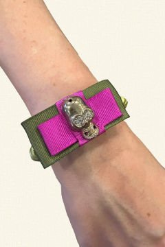 Green Bracelet with Skull Figure and Crystal Eye Detail