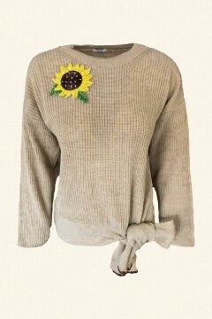Sunflower Embroidered Cream Knitwear Sweater