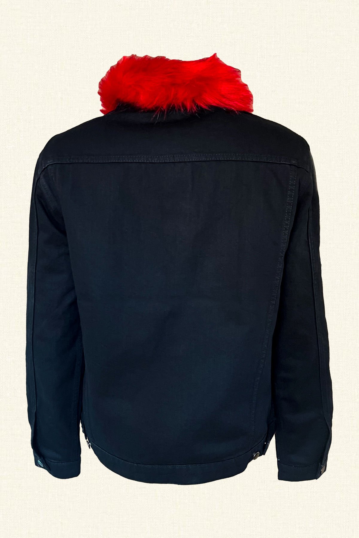 Red fur shop jean jacket