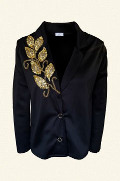 Gold Yaprak İşlemeli Siyah Blazer Ceket