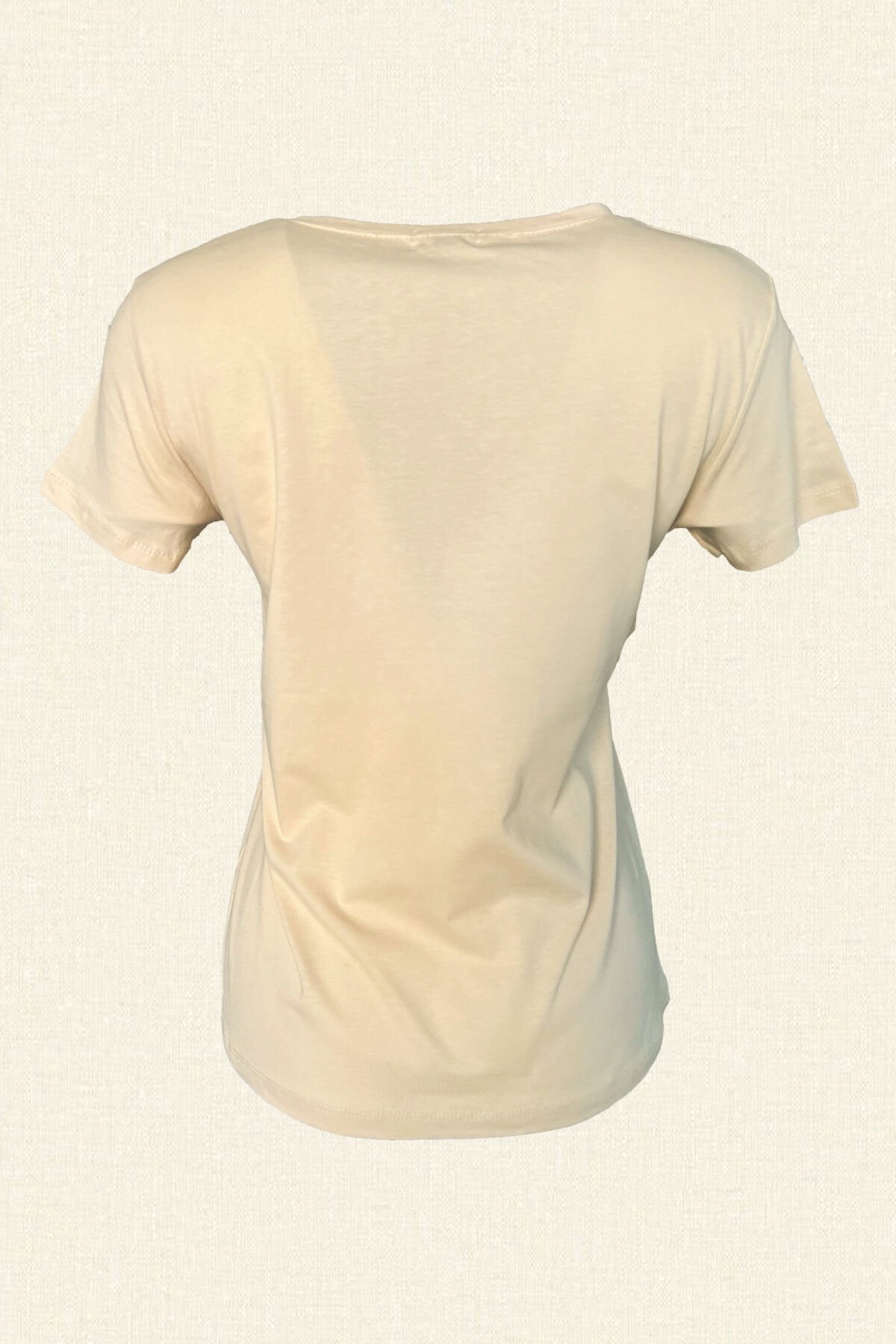 Cream Color V-Neck T-Shirt with Blue Starfish Embroidery