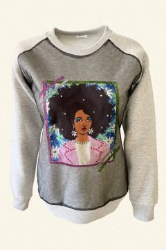 Black Patterned Gray Sweatshirt