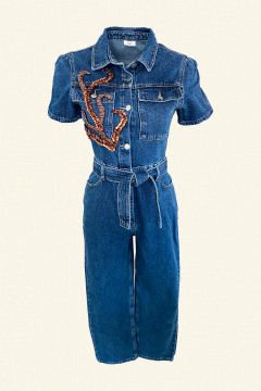 Copper Branch Embroidered Jean Overalls