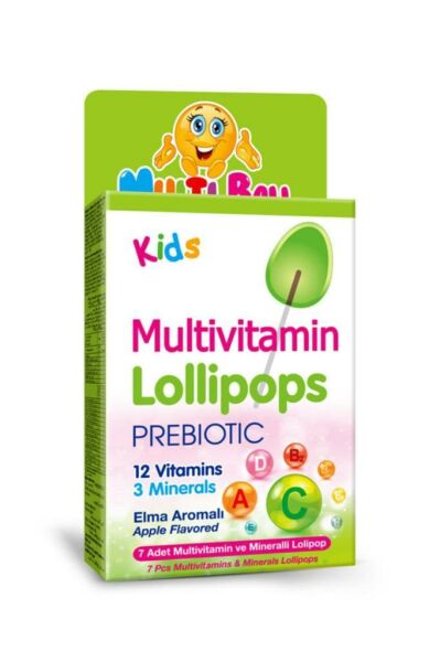 Multiball Kids Multivitamin + Prebiootic Lollipops Elma Aromalı 7 Adet