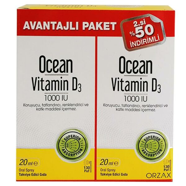 Ocean Vitamin D3 1000 IU 20 ml 2'li Avantaj Paket