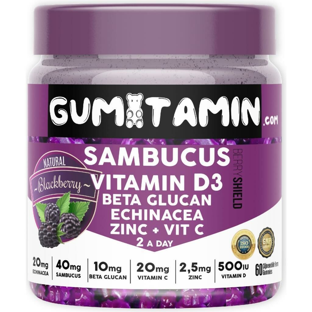 Gumitamin Sambucus Vitamin D3 Beta Glucan Echinacea Zinc + Vit C 60 Gummies