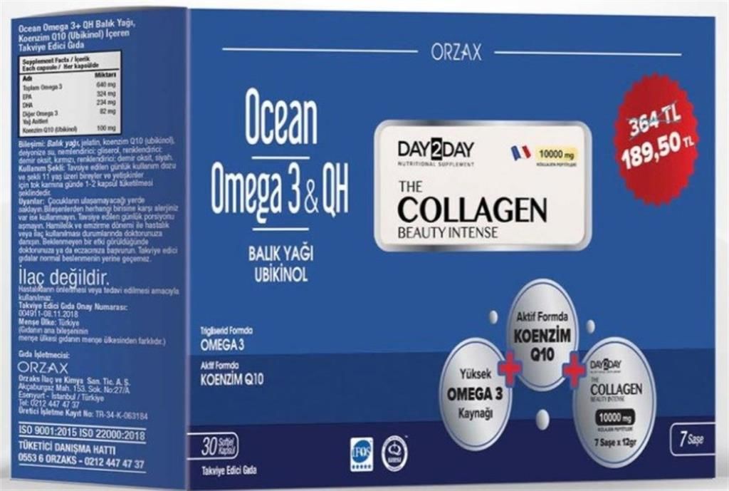 Day2Day Beauty The Collagen 7 Saşe + Ocean Omega 3 + QH 30 Kapsül Avantaj Paketi