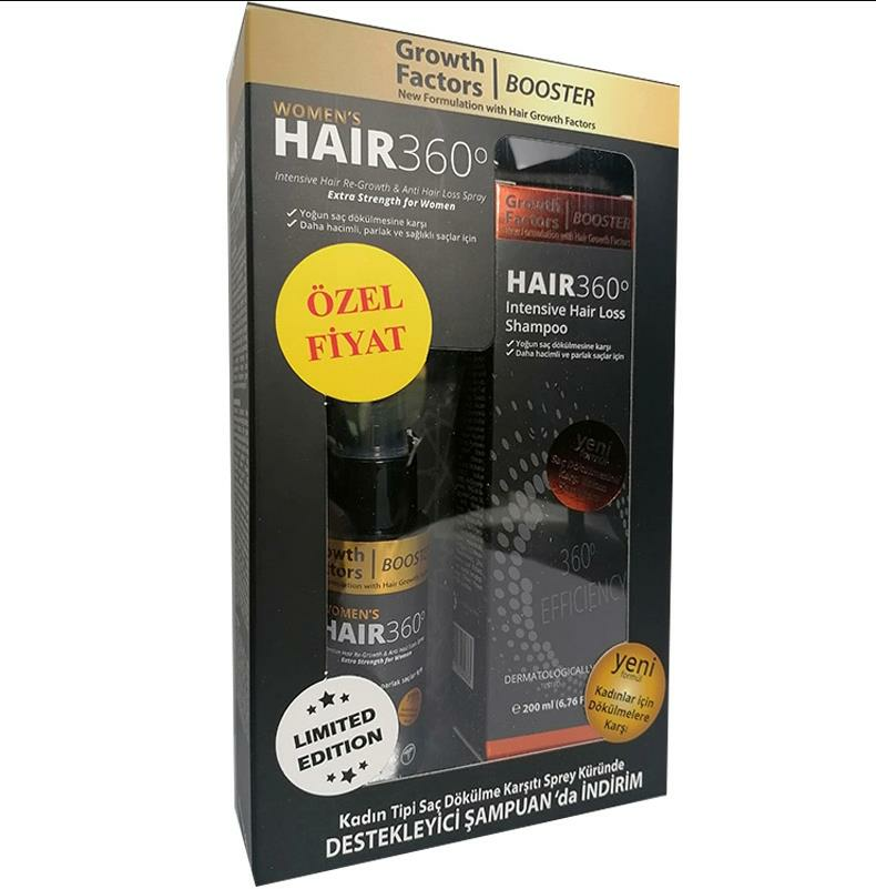 Hair 360 Women's Growth Factors Booster Kadın Sprey 50ml + 200 ml Şampuan
