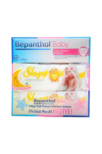 Bepanthol Baby Pişik Önleyici Merhem 100gr + 2 Adet Sleepy Islak Mendil Hediye