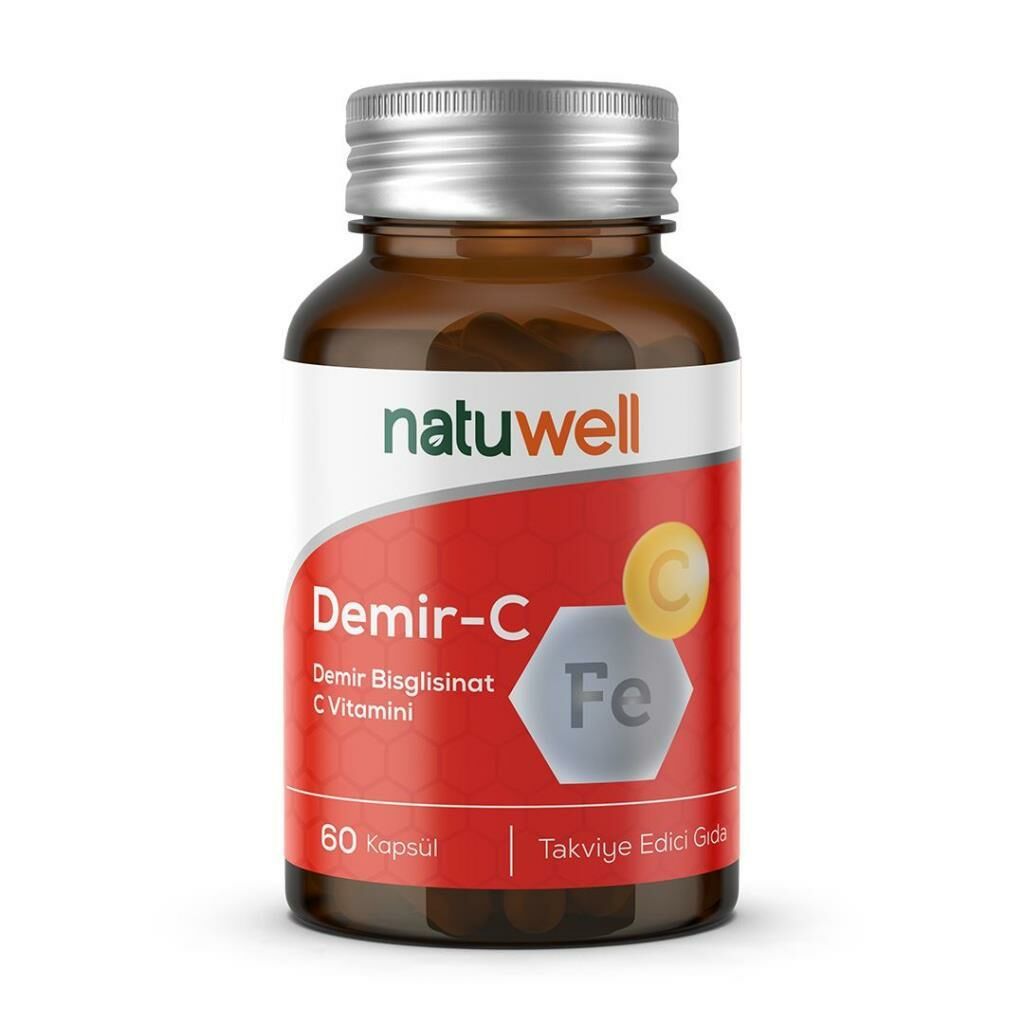 Natuwell Demir-C (Demir Bisglisinat + C Vitamini) 60 Kapsül