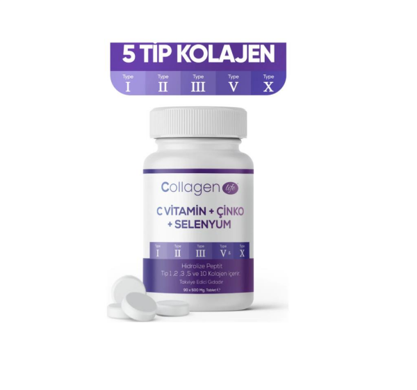 Collagen Life 5 Tip1, Tip 2, Tip 3, Tip 5, Tip 10 (C Vitamin + Çinko + Selenyum) 90 Tablet