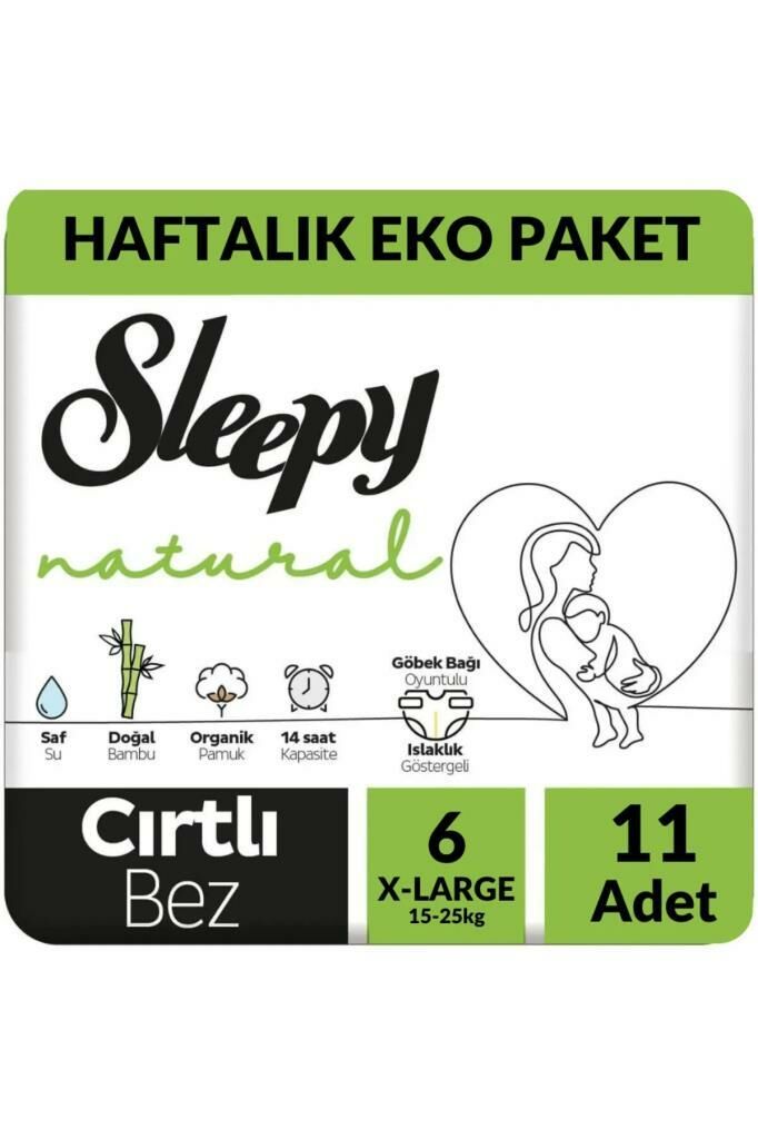 Sleepy Natural Ultra Hassas Bebek Bezi 6 XLarge (15-25 Kg) Cırtlı Bez 11 Adet