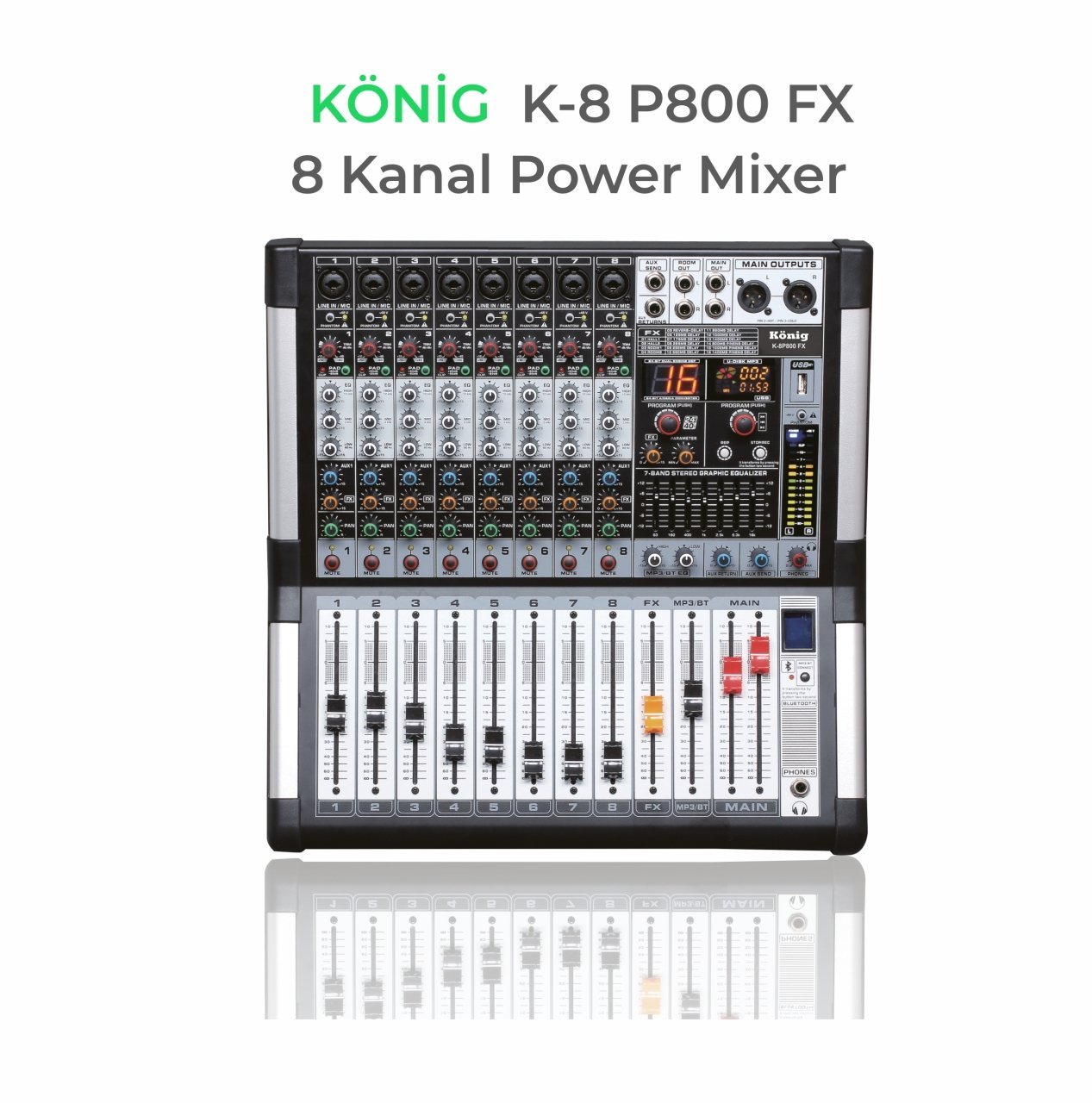 KÖNİG K-8 P800 FX 2x500 WATT 8 KANAL POWER MİKSER