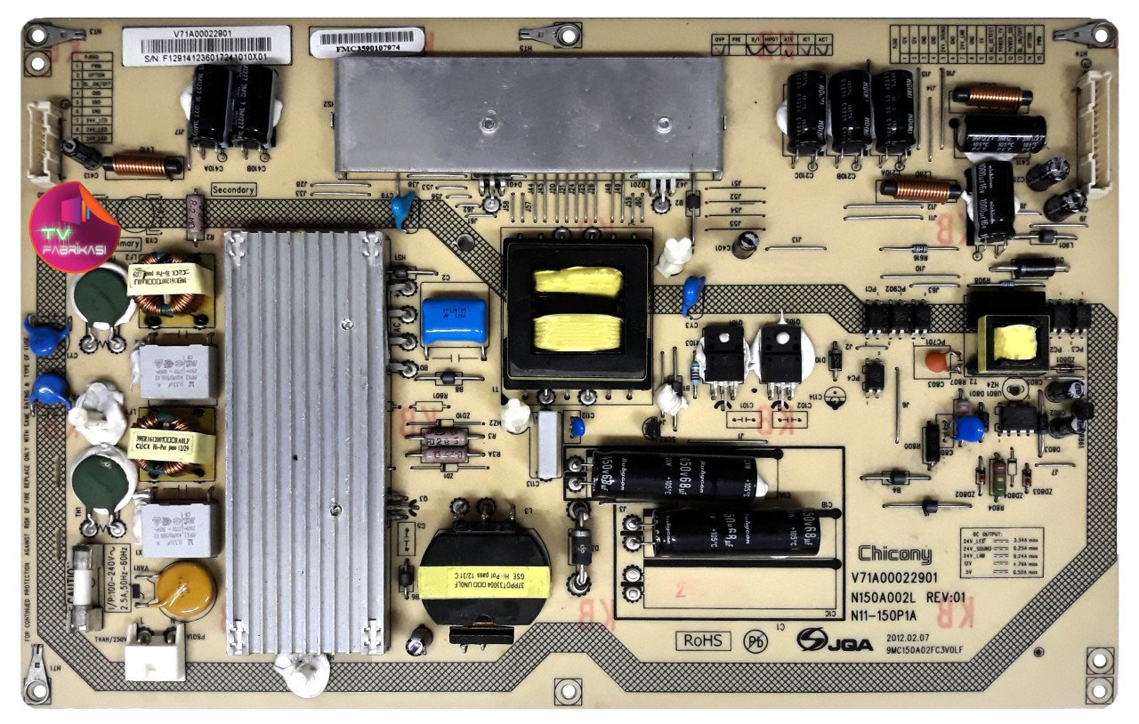 V71A00022901 , N150A002L , N11-150P1A , 40TL968  , REV 01 , POWER BOARD , TOSHIBA BESLEME