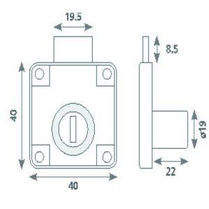 Canex Kare Çekmece Kilidi Nikel Gövde - 22 mm