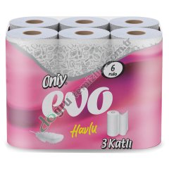 Only 6'lı Evo Havlu 3 Katlı %100 Selüloz