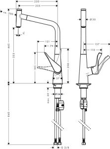 Hansgrohe Metris Select Tek Kollu Evye Bataryası