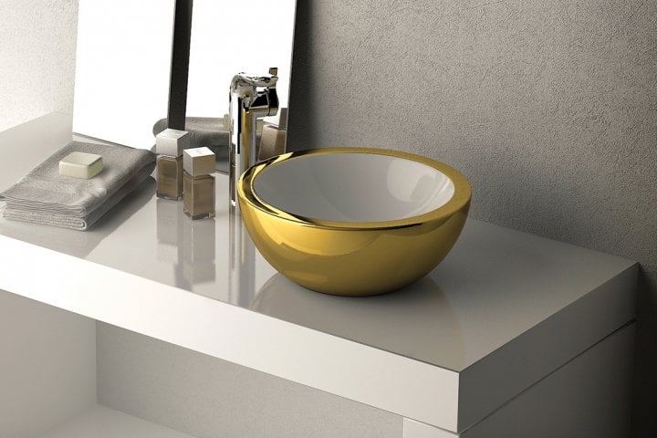 İsvea SistemaY Soft Tezgahüstü Lavabo 42 cm - İçi Beyaz Dışı Altın