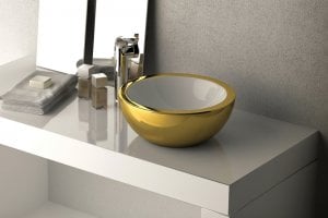 İsvea SistemaY Soft Tezgahüstü Lavabo 42 cm - İçi Beyaz Dışı Altın