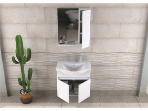 BİANİ EDREMİT BANYO DOLABI 65 MAT BEYAZ  +65 CM LAVABO