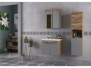 BİANİ FETHİYE 65 CM BANYO DOLABI VİOLİN MATTE GREY  +65CM LAVABO