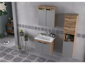 BİANİ FETHİYE 65 CM BANYO DOLABI VİOLİN MATTE GREY  +65CM LAVABO