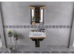 BİANİ FETHİYE 65 CM BANYO DOLABI VİOLİN MATTE GREY  +65CM LAVABO