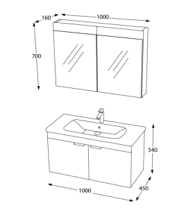 BİANİ FETHİYE BANYO DOLABI 100 CM VİOLİN MAT BEYAZ +100 CM LAVABO