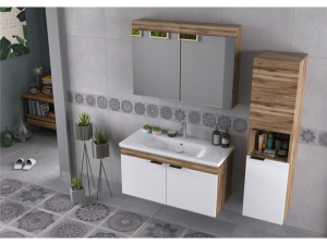 BİANİ FETHİYE BANYO DOLABI 100 CM VİOLİN MAT BEYAZ +100 CM LAVABO