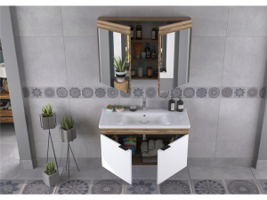 BİANİ FETHİYE BANYO DOLABI 100 CM VİOLİN MAT BEYAZ +100 CM LAVABO