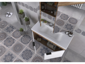 BİANİ FETHİYE BANYO DOLABI 100 CM VİOLİN MAT BEYAZ +100 CM LAVABO