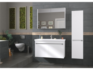 BİANİ  BODRUM 100 CM MAT BEYAZ BANYO DOLABI +KALE  ETERNAL100X45 LAVABO