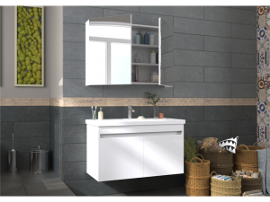 BİANİ  BODRUM 100 CM MAT BEYAZ BANYO DOLABI +KALE  ETERNAL100X45 LAVABO