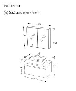 PİERRE CARDİN INDIAN 90 PEAR BANYO DOLABI