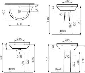 Vitra S50 Ayaklı Lavabo 60 cm (Ayak dahil)