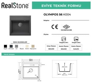 Real Stone K004 Olympos Granit Eviye Beyaz 56 x 53 Cm