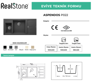 REAL STONE ASPENDOS GRANİT EVİYE P022 SİYAH