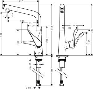 Hansgrohe Metris Select Tek kollu eviye bataryası 320