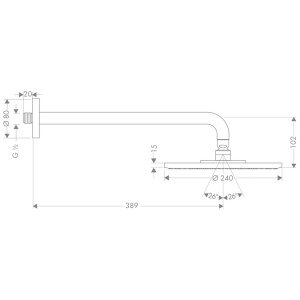 Hansgrohe Raindance S Tepe duşu 240 1 jet, Ecosmart, 9 lt/dk, duş dirseği ile