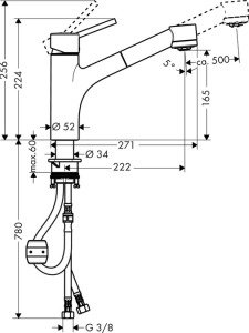 Hansgrohe Talis S Tek kollu eviye bataryası 170, çekilebilir el duşu ile