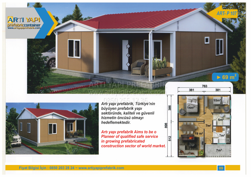 69m2 PREFABRİK EV MODEL NO : ARTP107