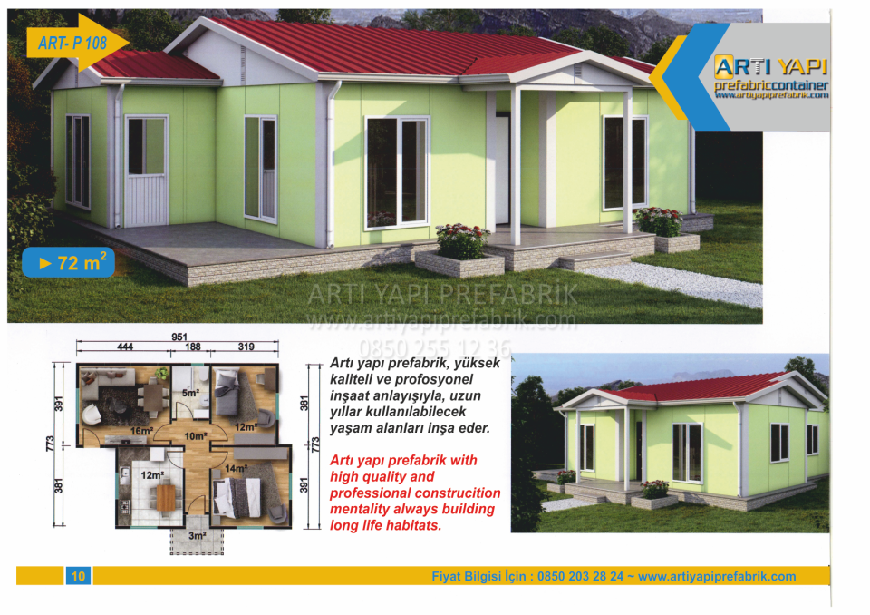 72m2 PREFABRİK EV MODEL NO : ARTP108