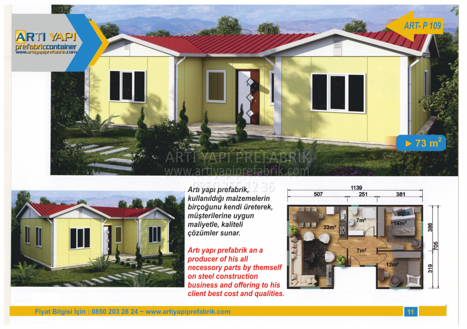 73m2 PREFABRİK EV MODEL NO : ARTP109